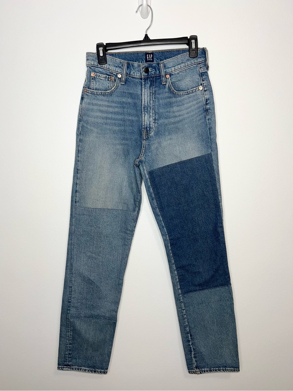 GAP Patchwork Cheeky Straight Jeans Medium Blue Wash Colorblock Size 4/27 Tall